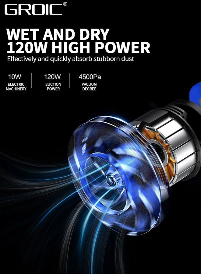 GROIC Portable Car Vacuum Cleaner,120W 4500pa High Power USB Charging Car Vacuum Cleaner,Auto Accessories Cleaning Tool Kit,Car Interior Detailing - Image 5