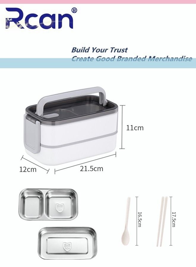 Rcan Stainless Steel Square Lunch Box With Handle Tableware Portable Heated Spill-proof Double-layer Sealed Insulated Leakproof Bento Box for Kids Adults Meal and Fruit Containers, White - Image 4