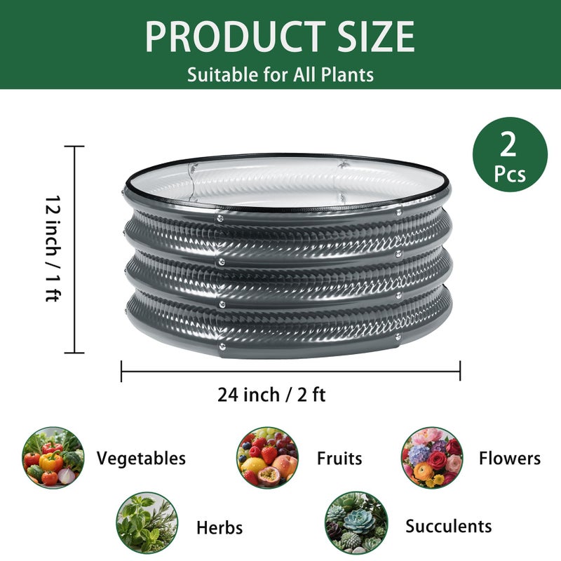 Gartist 2 Pcs 2x2X1 FT Round Galvanized Raised Garden Bed Kit, Black Outdoor Planter Garden Bed, Metal Raised Box for Vegetables, Fruits, Flowers & Herbs - Image 2