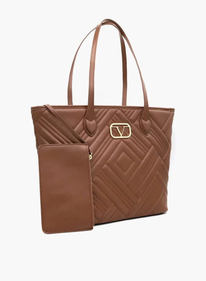 V إيطاليا Quilted Tote Bag with Double Handle and Pouch
