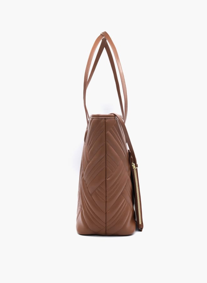 V Italia Quilted Tote Bag with Double Handle and Pouch  - Image 3