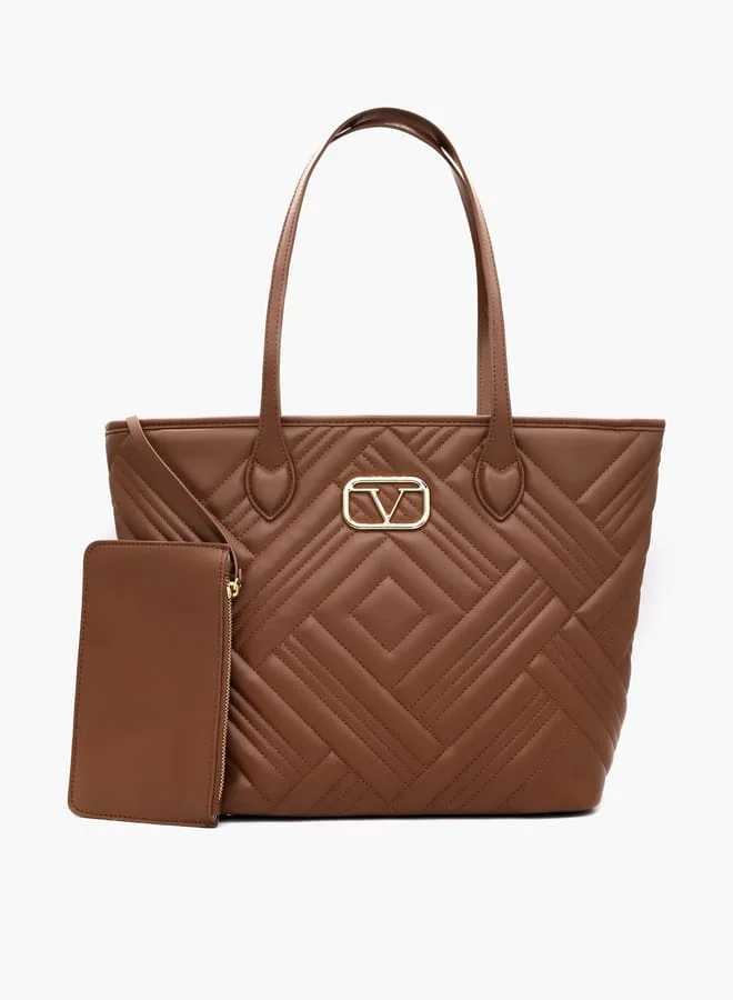 V إيطاليا Quilted Tote Bag with Double Handle and Pouch