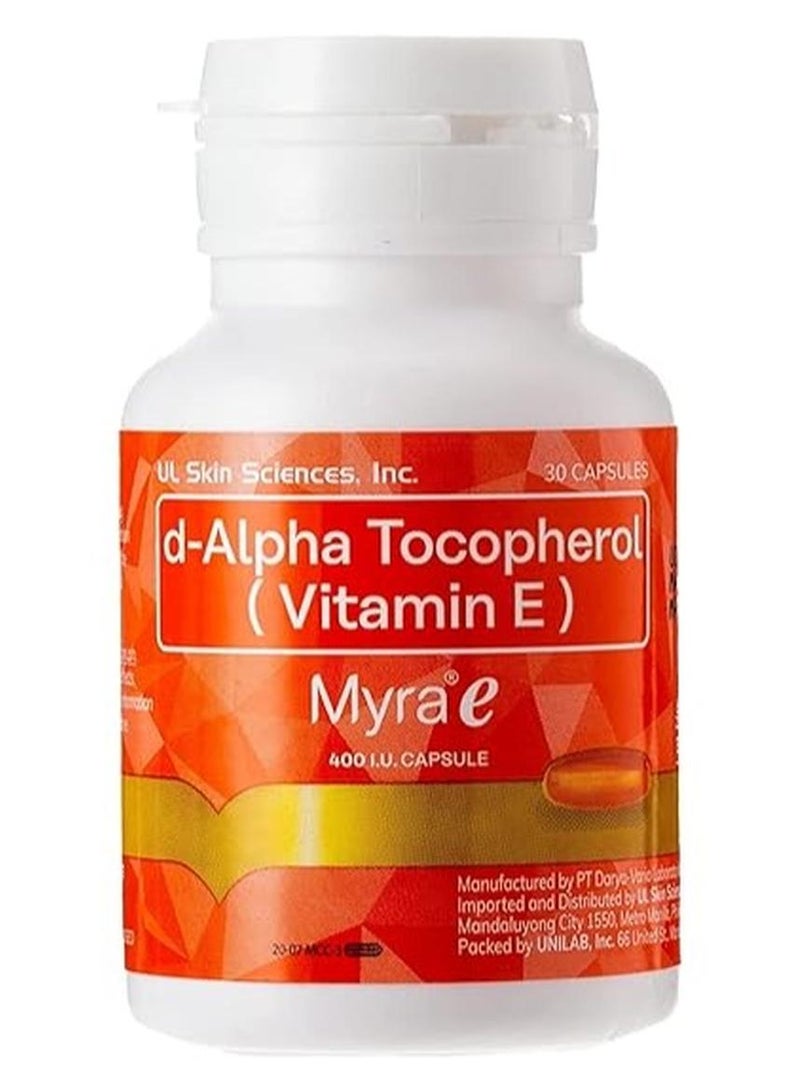 Myra E 400 IU Vitamin E Softgels | 30 Capsules | Natural d-Alpha Tocopherol | Skin Glow, Hair Nourishment, Immune Support