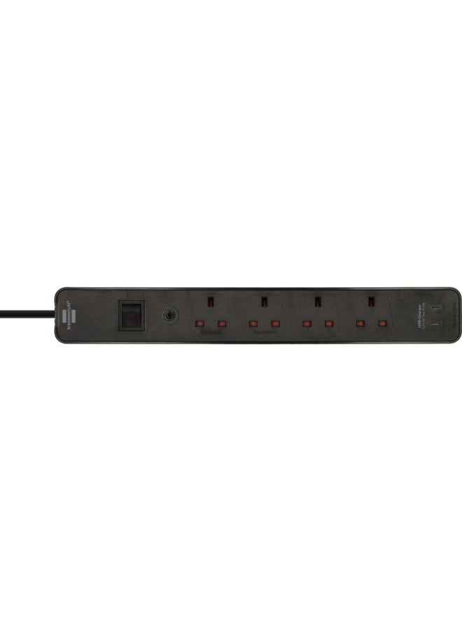 Brennenstuhl Ecolor 4-Way 2-USB Power Strip with Safety Fuse Button Black 3 m 1153243106 - Image 2