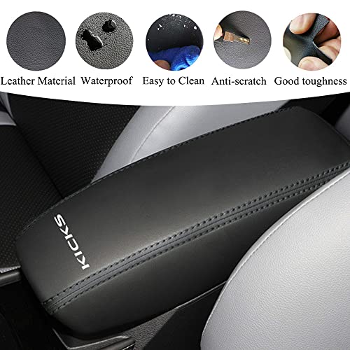 XITER غطاء وحدة التحكم المركزية من الجلد 1PC وسادة ذراع واقي مضاد للخدش مقاوم للماء لسيارة نيسان كيكز 2018 2019 2020 2021 2022 2023 2024 (لا يناسب S) - خياطة سوداء - Image 4