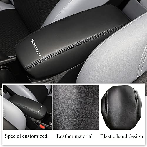 XITER غطاء وحدة التحكم المركزية من الجلد 1PC وسادة ذراع واقي مضاد للخدش مقاوم للماء لسيارة نيسان كيكز 2018 2019 2020 2021 2022 2023 2024 (لا يناسب S) - خياطة سوداء - Image 2