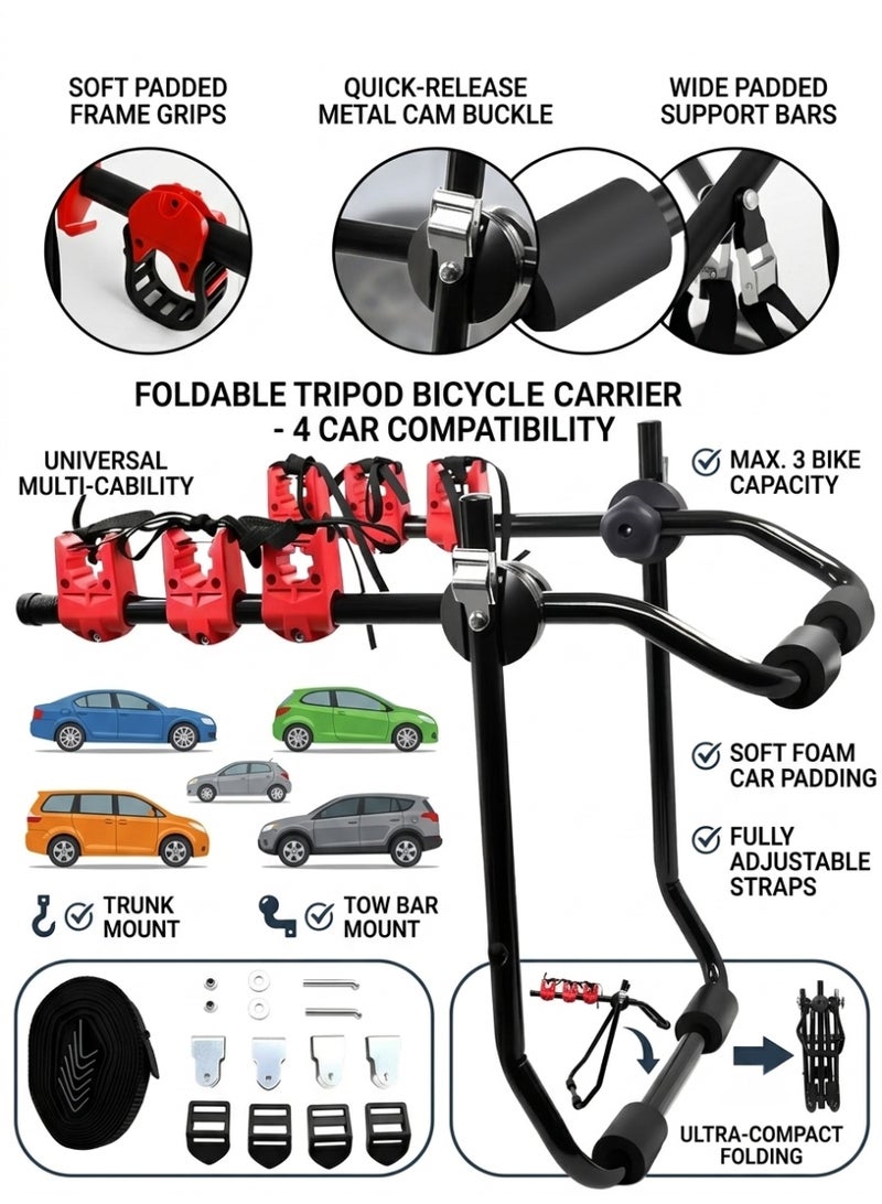 Leon Home Car bike rack, car bicycle rack, rear-mounted bike rack - foldable tripod bike rack, rear-mounted, mounts to the trunk or tow bar, fits most cars, hatchbacks, minivans and SUVs. - Image 1