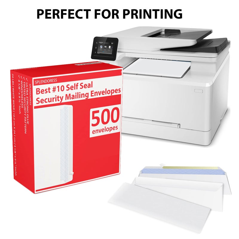 Splendoress #10 Envelopes Letter Size Self Seal, Business White Security Tinted Peel and Seal, 500 Pack Windowless, Legal Size Regular Plain Envelopes 4-1/8 x 9-1/2 Inches - 24 LB Envelops - Image 4