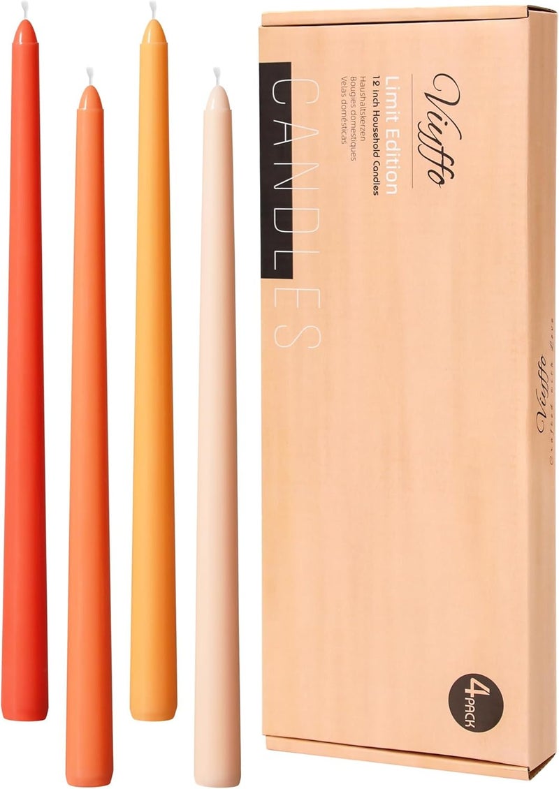 Viyffo 12 Inch Orange Taper Candles Set of 4 Unscented Smokeless Long Tall Tapered Candles for Candlesticks Sticks Wedding Advent Home Decor Dinner Christmas - Image 1