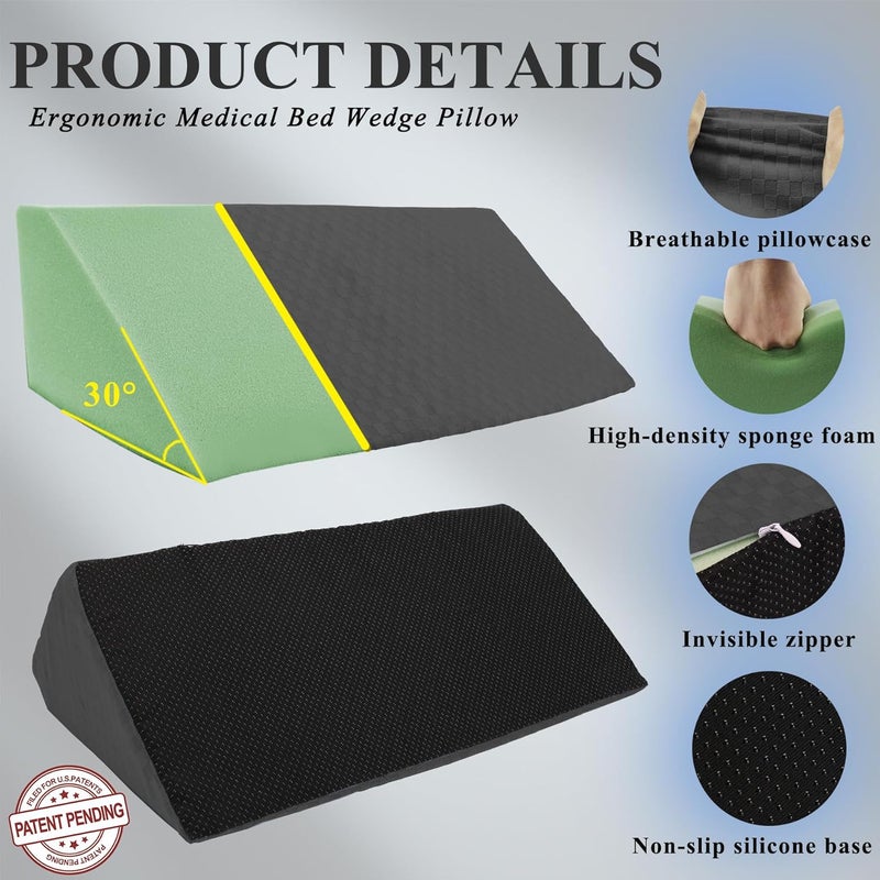 Jacobable Bed Wedge Pillow for Side Sleeping Sponge Filled Body Positioning Triangle Pillow Suitable for Pregnancy and Surgery Prevent Bed Sore for Leg and Back Support with Pillow Case (Gray) - Image 5