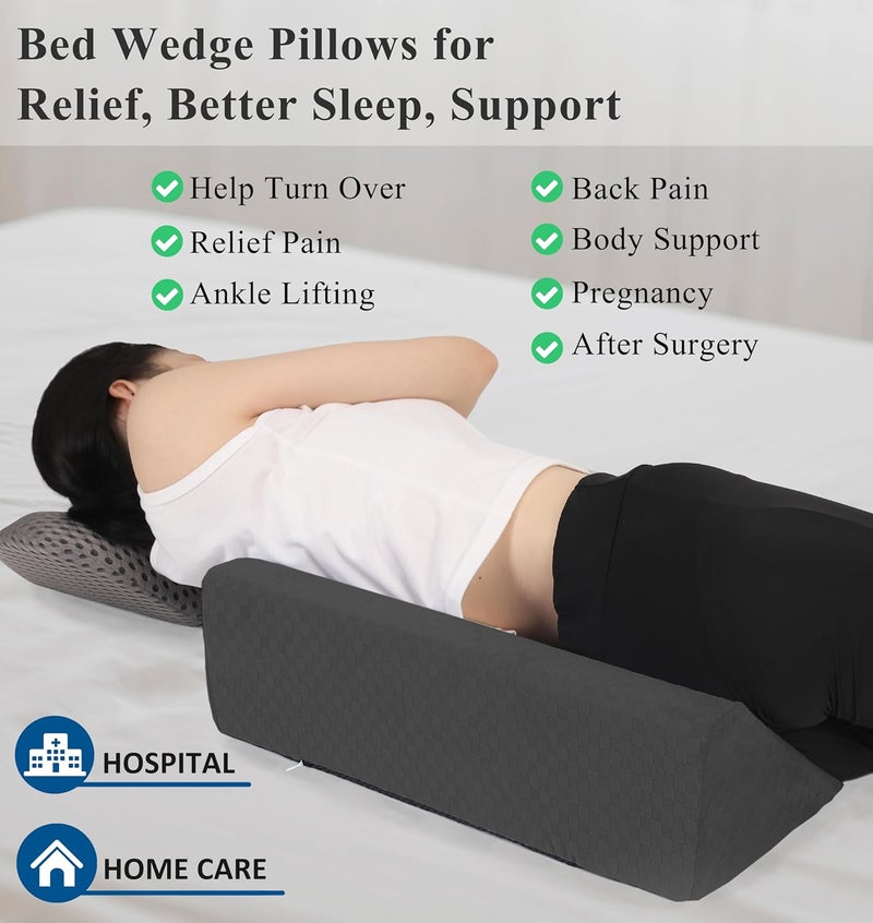 Jacobable Bed Wedge Pillow for Side Sleeping Sponge Filled Body Positioning Triangle Pillow Suitable for Pregnancy and Surgery Prevent Bed Sore for Leg and Back Support with Pillow Case (Gray) - Image 2