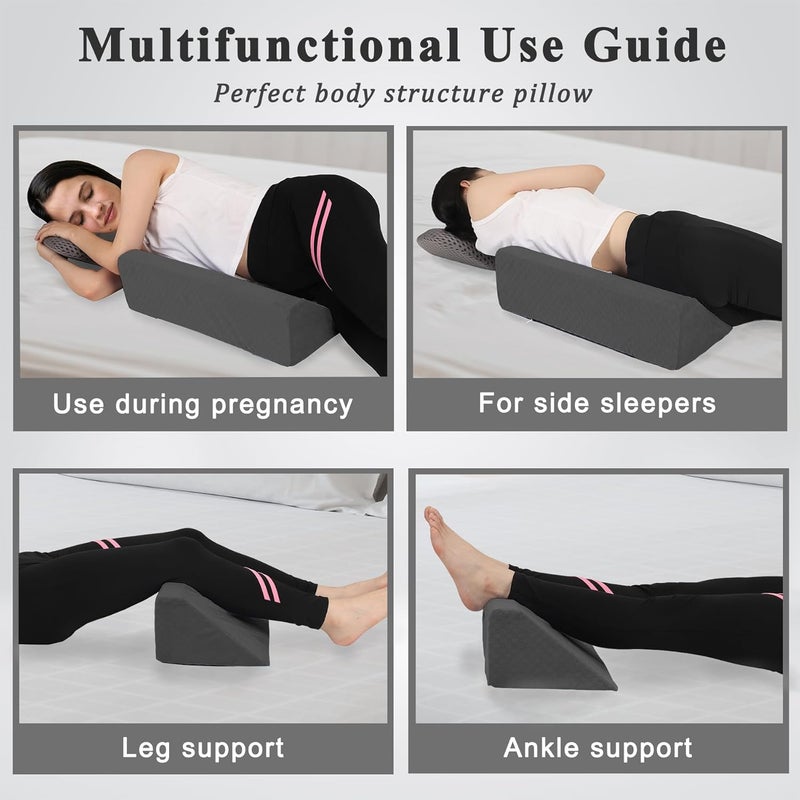 Jacobable Bed Wedge Pillow for Side Sleeping Sponge Filled Body Positioning Triangle Pillow Suitable for Pregnancy and Surgery Prevent Bed Sore for Leg and Back Support with Pillow Case (Gray) - Image 3