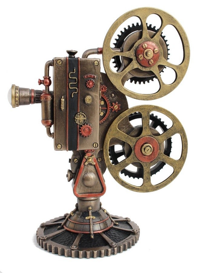 VERONESE Design Steampunk Projector Statue Cold Cast Resin Antique Bronze Finish LED Lighting Sculpture - Image 2