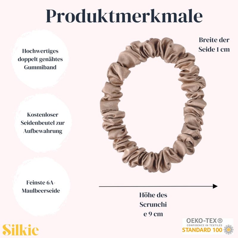 SILKIE x4 Set 100% Pure Mulberry Silk Green Skinny Scrunchies Travel Pouch Everyday Hair Ties Elastics Hair Care Ponytail Holder No Damage (Emerald) - Image 3