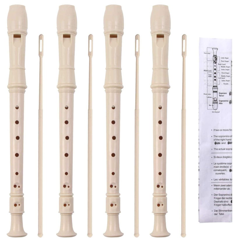 SANNIX 4 Pack Recorder Instrument, 8 Hole German Style Soprano Recorder for Beginner, Recorder With Cleaning Rod, School Student Music Instrument (Ivory) - Image 1