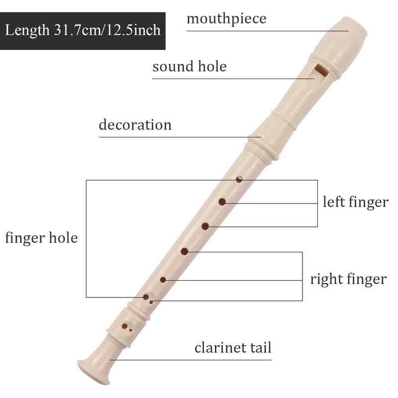 SANNIX 4 Pack Recorder Instrument, 8 Hole German Style Soprano Recorder for Beginner, Recorder With Cleaning Rod, School Student Music Instrument (Ivory) - Image 2