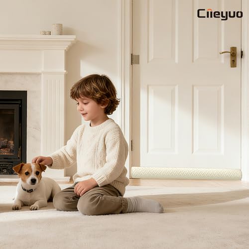 Ciieyuo Velvet Under Door Draft Stopper Noise Blocker Soundproof Door Seal Blocks Cold Air Light Smoke Easy Install Under Door Gap Filler Door Sweep for Bottom 3036 White Beige - Image 3