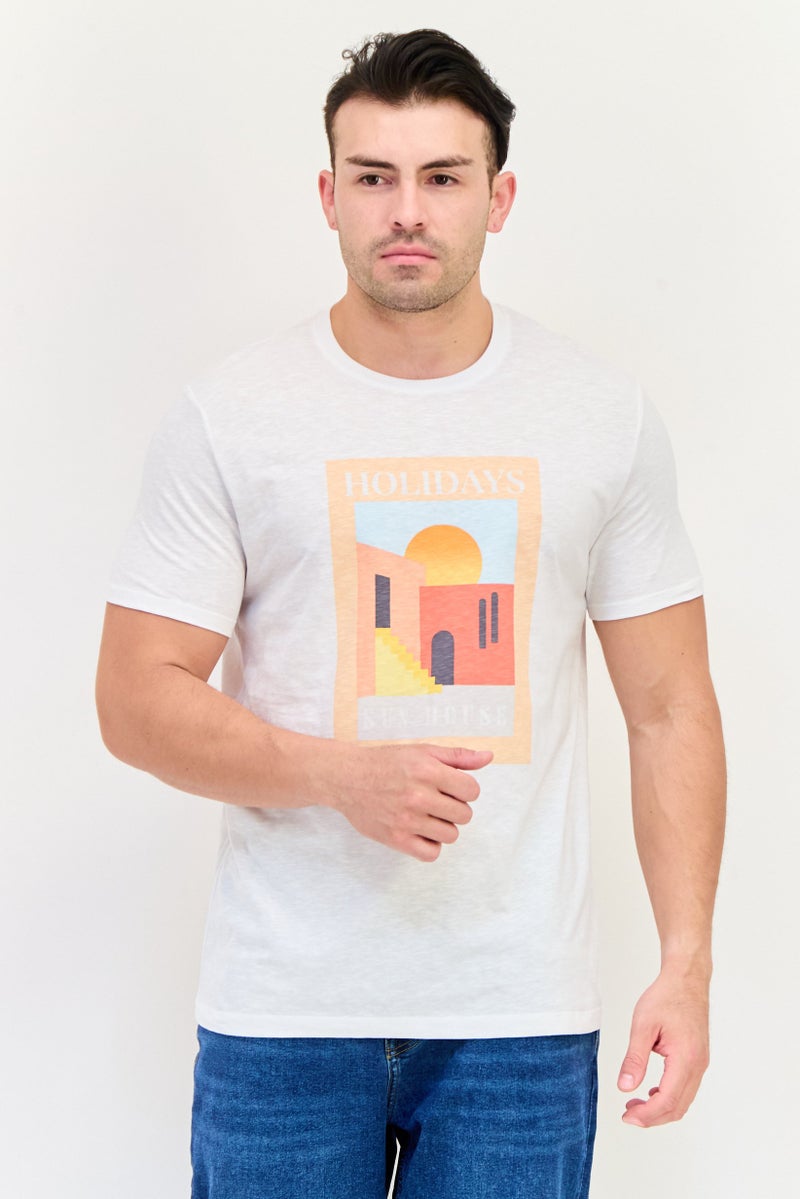 Celio Men Crew Neck Short Sleeve Graphic Print T Shirt, White - Image 1