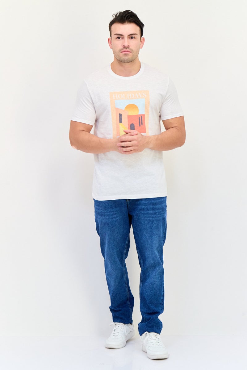 Celio Men Crew Neck Short Sleeve Graphic Print T Shirt, White - Image 3