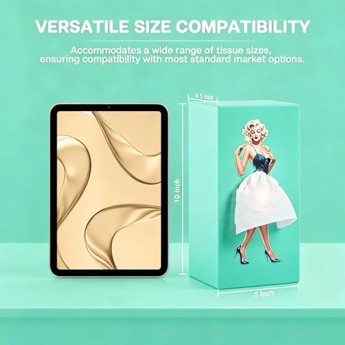 Manifish Lady Skirt Tissue Box Cover, Decorative ABS Rectangle Tissue Holder for Facial Tissues, Fun Vintage Pop Art Bathroom Decor, Cute Tissue Dispenser Gift for Vanity, Nightstand, Office Desk - Image 2