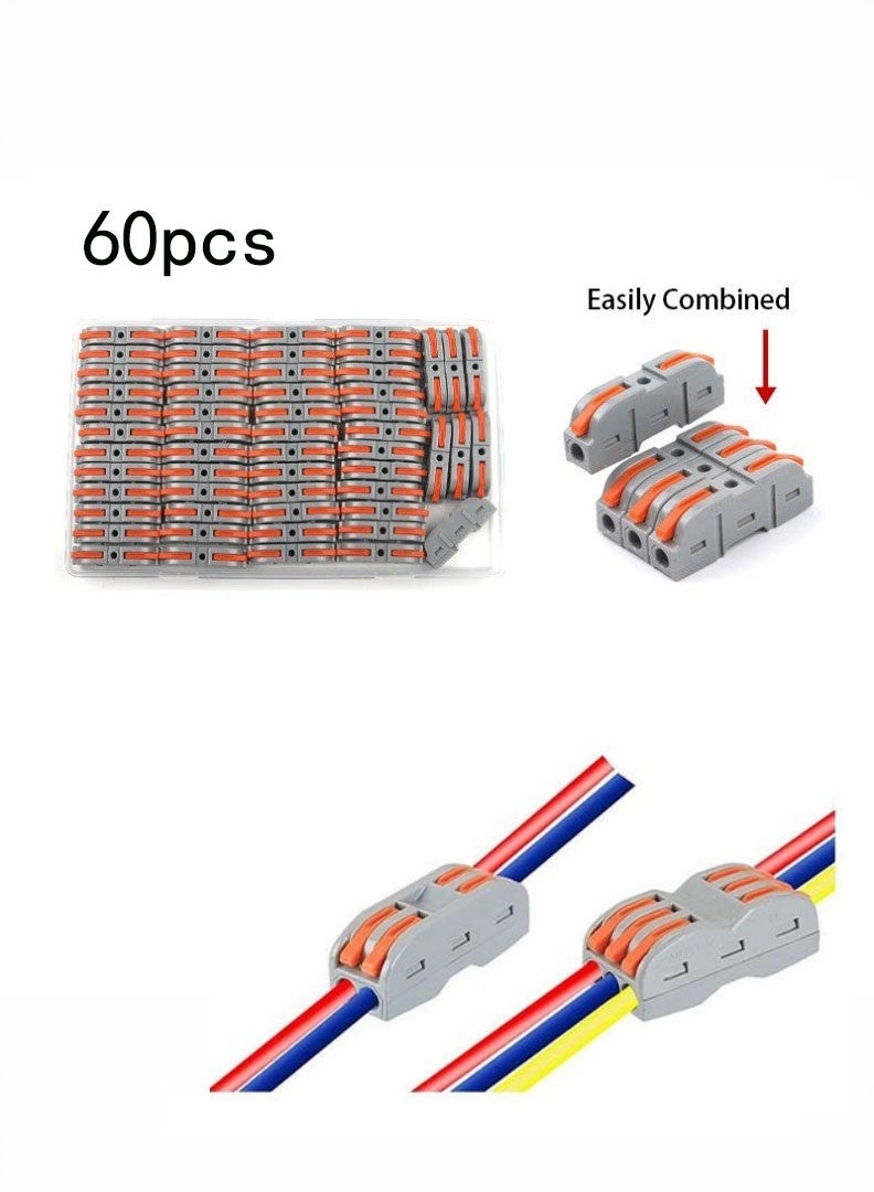 موصلات الأسلاك ذات الرافعة السريعة، 60 قطعة، مجموعة عالمية سريعة الدفع. - Image 1