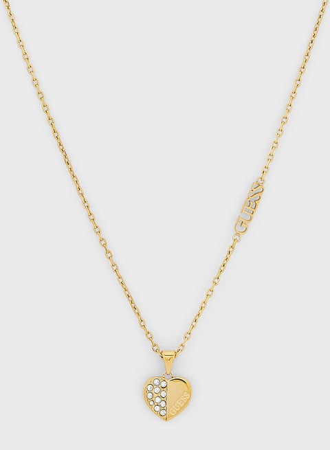 Plain & Pave Heart Charm Necklace