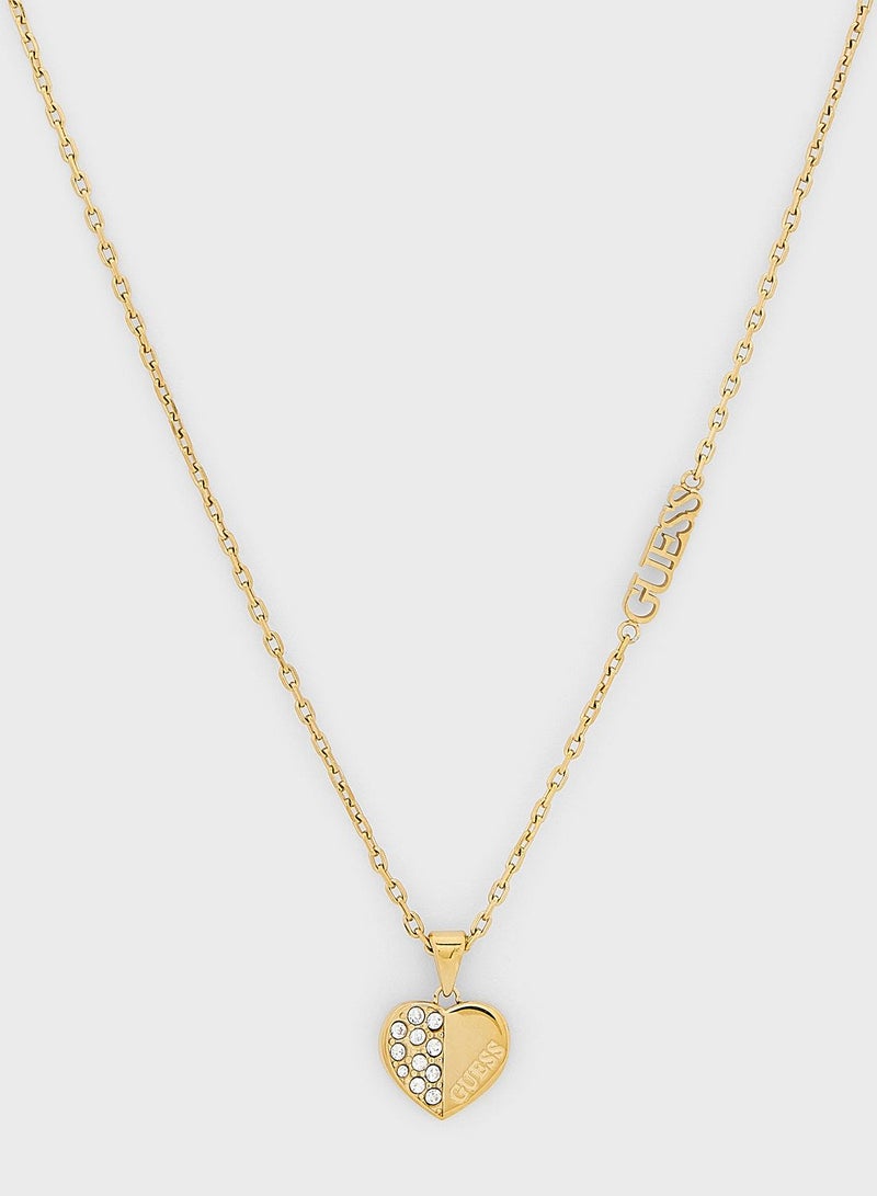 GUESS Plain & Pave Heart Charm Necklace - Image 1