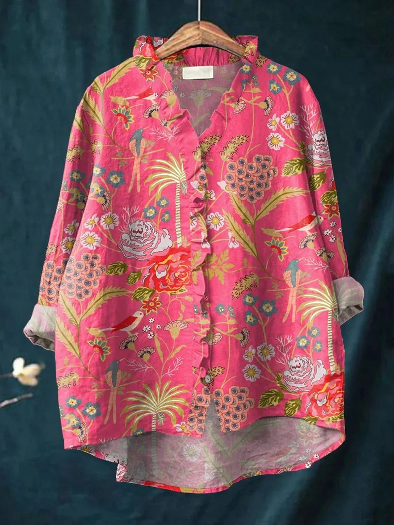 2025 New Independent Station Floral Lace Collar Top 0168 Comfortable Casual Hemp Round Neck Short Sleeves - Image 1