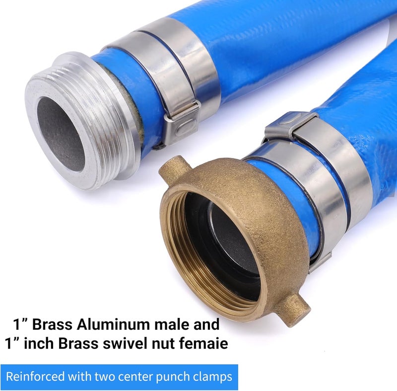 Geowaky 1" x 50′ PVC Lay Flat Water Pump Discharge Hose With Aluminum Pin Lug Fittings, Heavy Duty Reinforced Pool Backwash Hose Assembly - Image 3