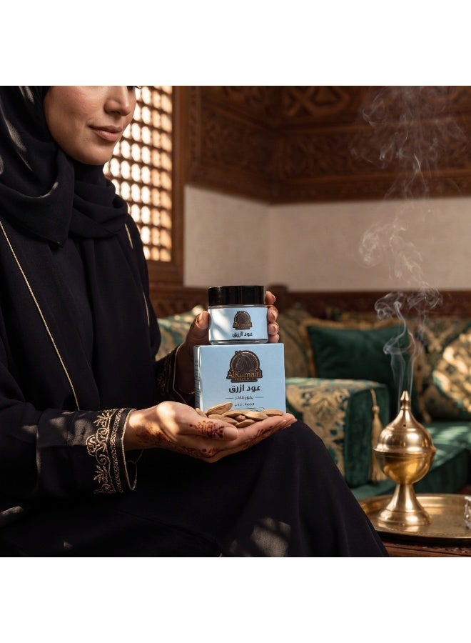 AlKumaiti Perfumes Oud Azraq Blue Oud Agarwood Chips 50g - Fresh Musky Arabic Bakhoor Incense for Home, Office and Majlis, Modern Clean Oudh Scent, Gift Box Included - Image 3