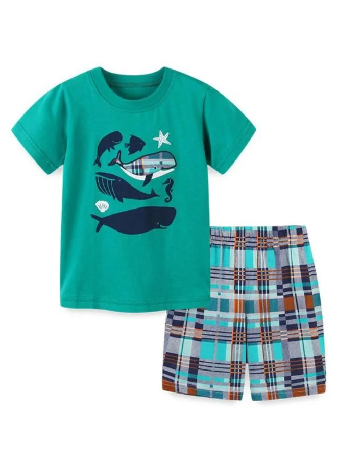 YUNIQEE Green Crew Neck Short Sleeve Printed Tshirt & Shorts