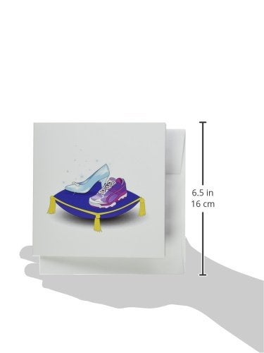 3dRose Greeting Cards, Running Shoe and Princess Glass Slipper High Heel On Pillow. Girl Woman Runner Run Track Race Racing, Set of 6 (gc_161510_1) - Image 3