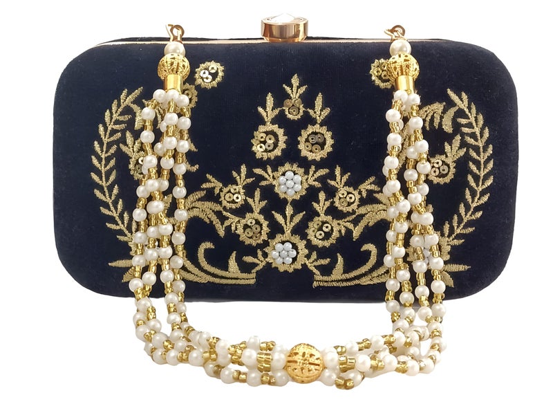 DUCHESS Women's Box Clutch with Pearl Handle-Bridal Ethnic Traditional Casual Purse/Clutch/Handbag (4 x 7 x 2 inch) - Image 1
