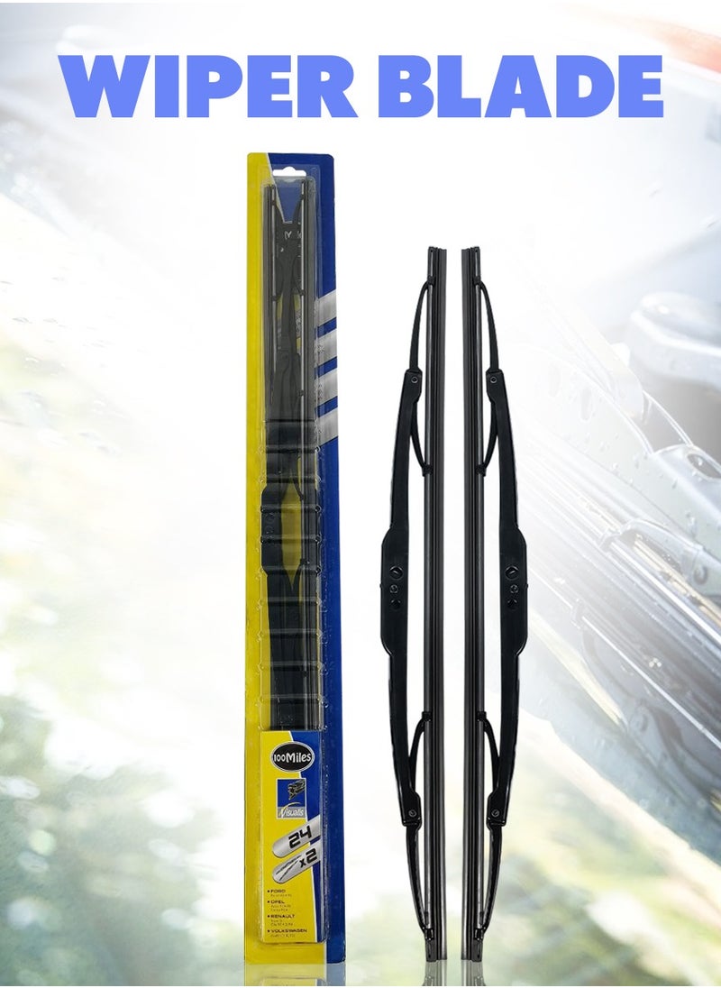 3XR - 24" Car Wiper Blades. High Quality 2 Pcs Set Universal Car Wiper Blades - 100 MILES - Image 1