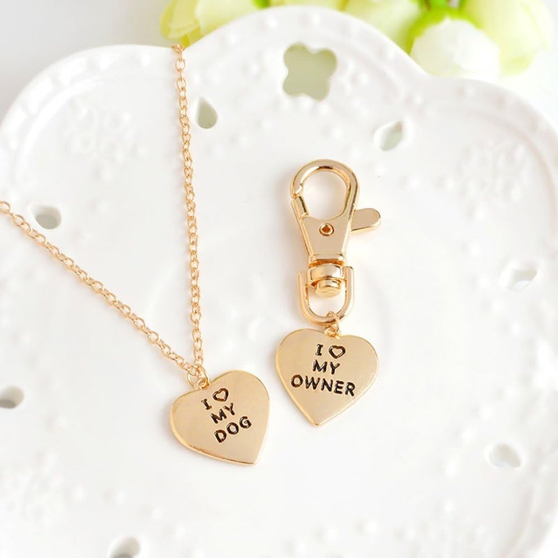 Meiligo ® Fashion 2 Pcs Best Friends Friendship Love Heart Necklace Key Chain Owner and Dog Pendant - Image 1