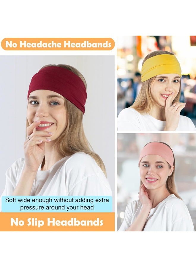 RITOPER 10 Pack Wide Headbands, Workout Yoga Running Boho Hair Wraps, Non-Slip Thick Sweat Bands for Active Women  - Image 2
