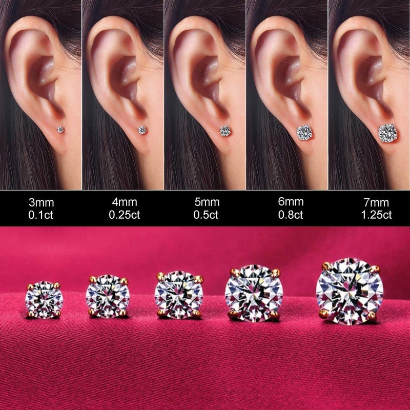Kainier Women's 14K Gold Plated CZ Stud Earrings Simulated Diamond Round Cubic Zirconia Ear Stud Set（5 Pairs)… - Image 2