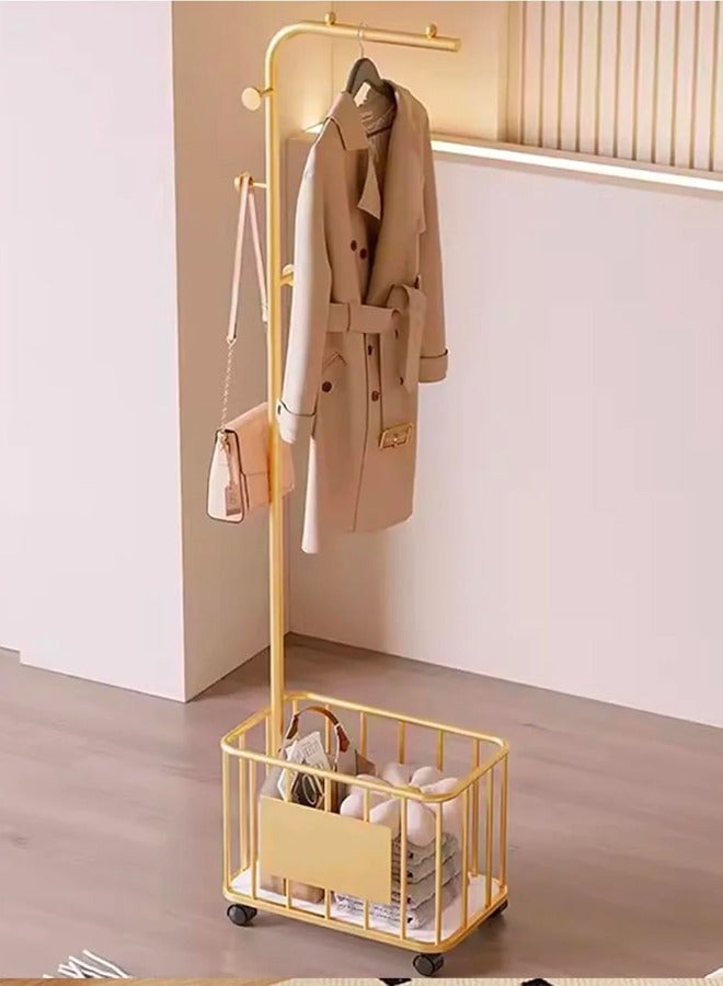 SHEE ONE Elegant clothes rack with storage basket and wheels for easy movement - Image 1