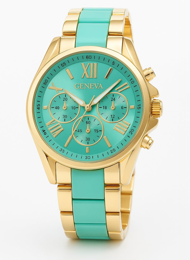 Geneva luxury watch in turquoise and gold, elegant design that stands out  perfect for a modern look - Image 3