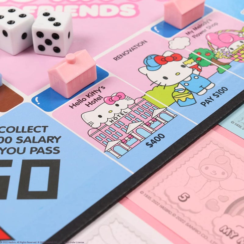USAopoly Monopoly: Hello Kitty and Friends, Buy, Sell, Trade Buildings from The Animated Series, Featuring My Melody, Badtz-Maru, Keroppi, Classic Monopoly Game, Officially-Licensed Hello Kitty Merchandise - Image 2