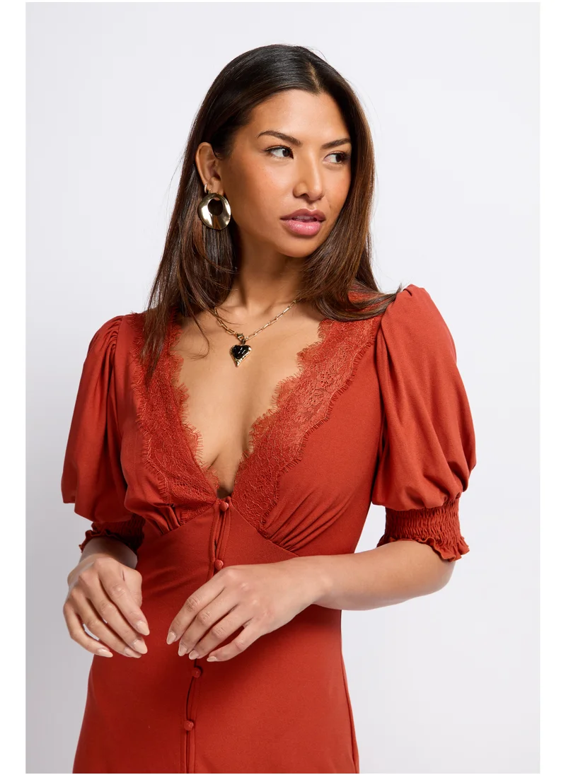 ليتل مسترس Copper Lace Trim Midaxi Dress