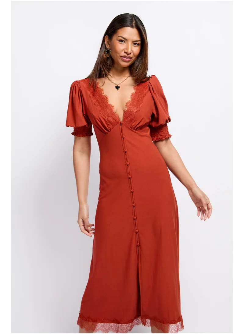 ليتل مسترس Copper Lace Trim Midaxi Dress