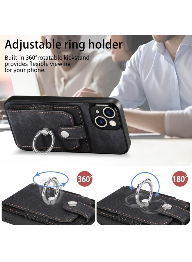 زبون جراب هاتف iPhone 13 Pro بتصميم كلاسيكي مع حلقة للبطاقات وملمس الجلد - Image 4