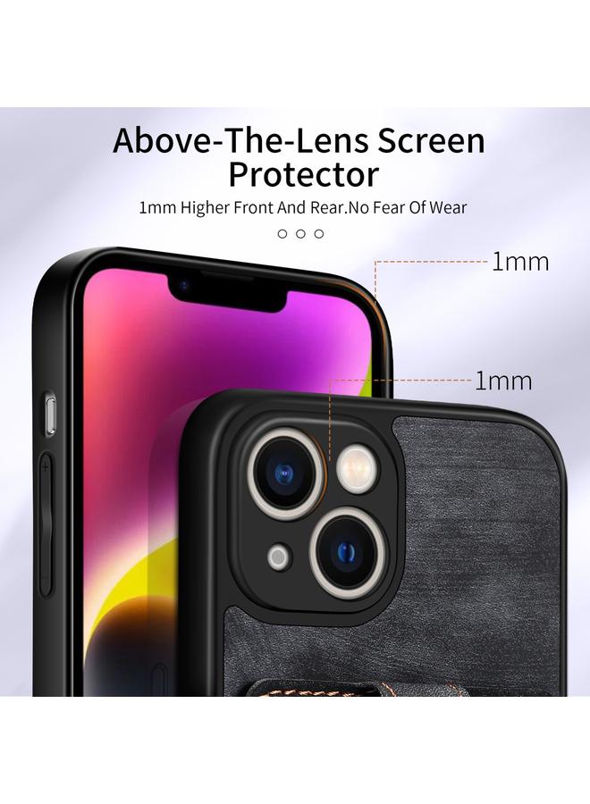 زبون جراب هاتف iPhone 13 Pro بتصميم كلاسيكي مع حلقة للبطاقات وملمس الجلد - Image 5