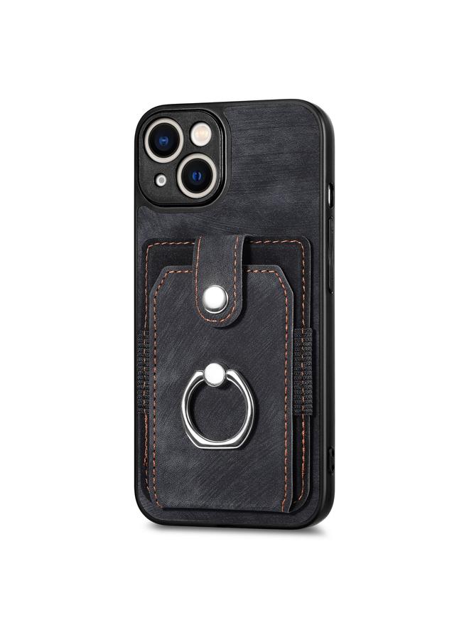 زبون جراب هاتف iPhone 13 Pro بتصميم كلاسيكي مع حلقة للبطاقات وملمس الجلد - Image 2