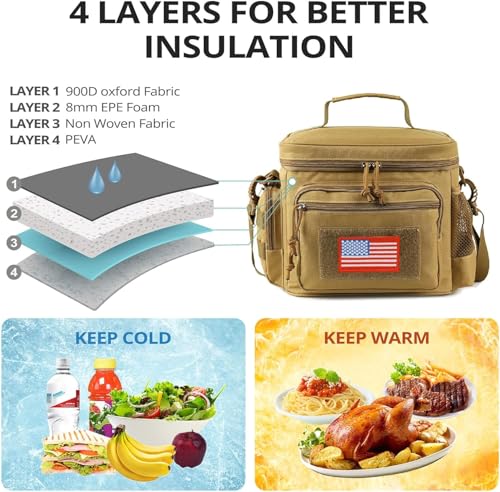 ATRIPACK Lunch Box for Men, Tactical Lunch Bag MOLLE Webbing Leakproof Insulated Large Lunch Cooler Women Adult Meal with Adjustable Shoulder Strap Durable Lunch Pail (Brown) - Image 4