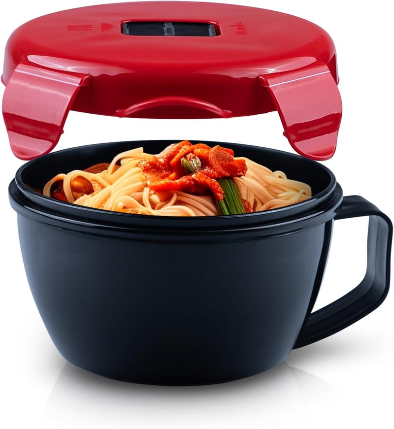 MATICAN Microwave Soup Bowl with Lid, Soup Mug with Lid, Microwave Containers for Ramen Noodles, Soup, Beverages, 31.11 Ounces, Red, Black - Image 1