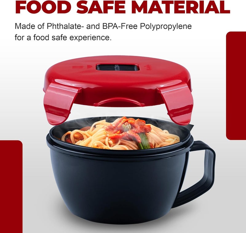MATICAN Microwave Soup Bowl with Lid, Soup Mug with Lid, Microwave Containers for Ramen Noodles, Soup, Beverages, 31.11 Ounces, Red, Black - Image 3