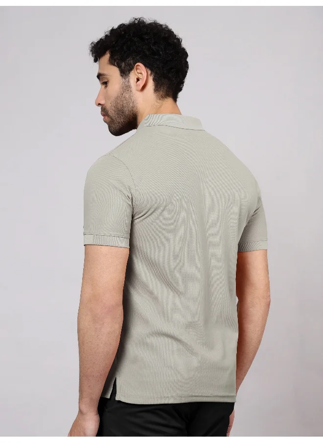Beyoung Men's Regular Fit Half Sleeve Soild Casual Thunder Grey Polo T-shirt
