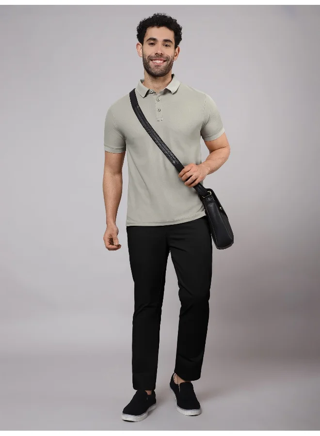 بيونغ Men's Regular Fit Half Sleeve Soild Casual Thunder Grey Polo T-shirt
